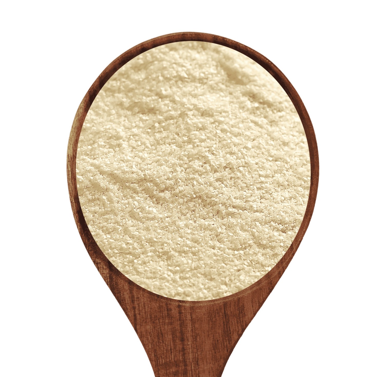  A spoonful of potato flour on a white background .